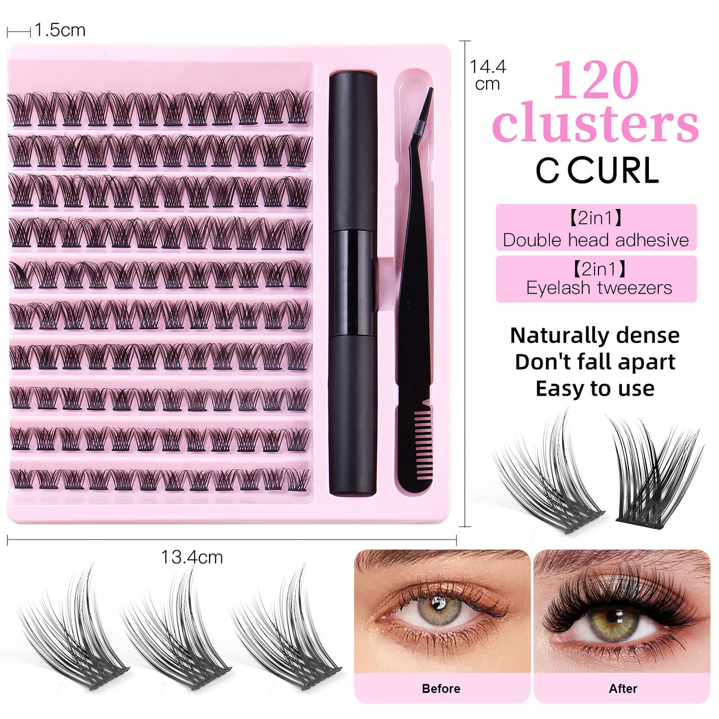 DIY Lash Extension Kit, 120 PCS Lash Clusters Individual Lashes Extensions Natural, Cluster Lashes D Curl 10-14 Mix Length Cluster Eyelash Extensions Kit and Lash Applicator Tool for Self