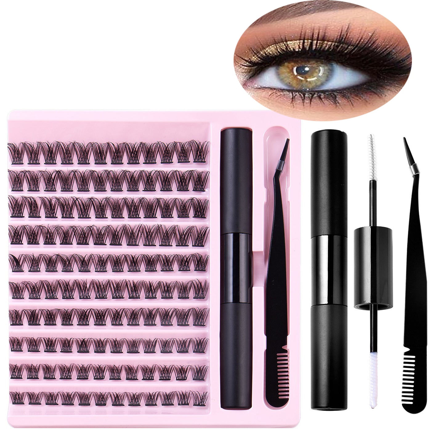 DIY Lash Extension Kit, 120 PCS Lash Clusters Individual Lashes Extensions Natural, Cluster Lashes D Curl 10-14 Mix Length Cluster Eyelash Extensions Kit and Lash Applicator Tool for Self