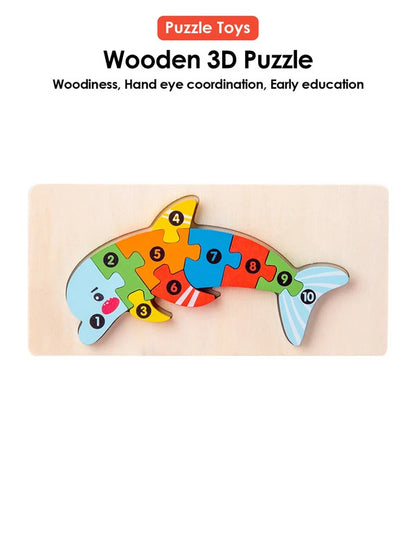 3D Wooden Puzzles Educational Cartoon Animals Puzzle