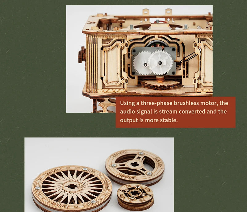 DIY Hand Crank Classic Gramophone Wooden Puzzle Kits