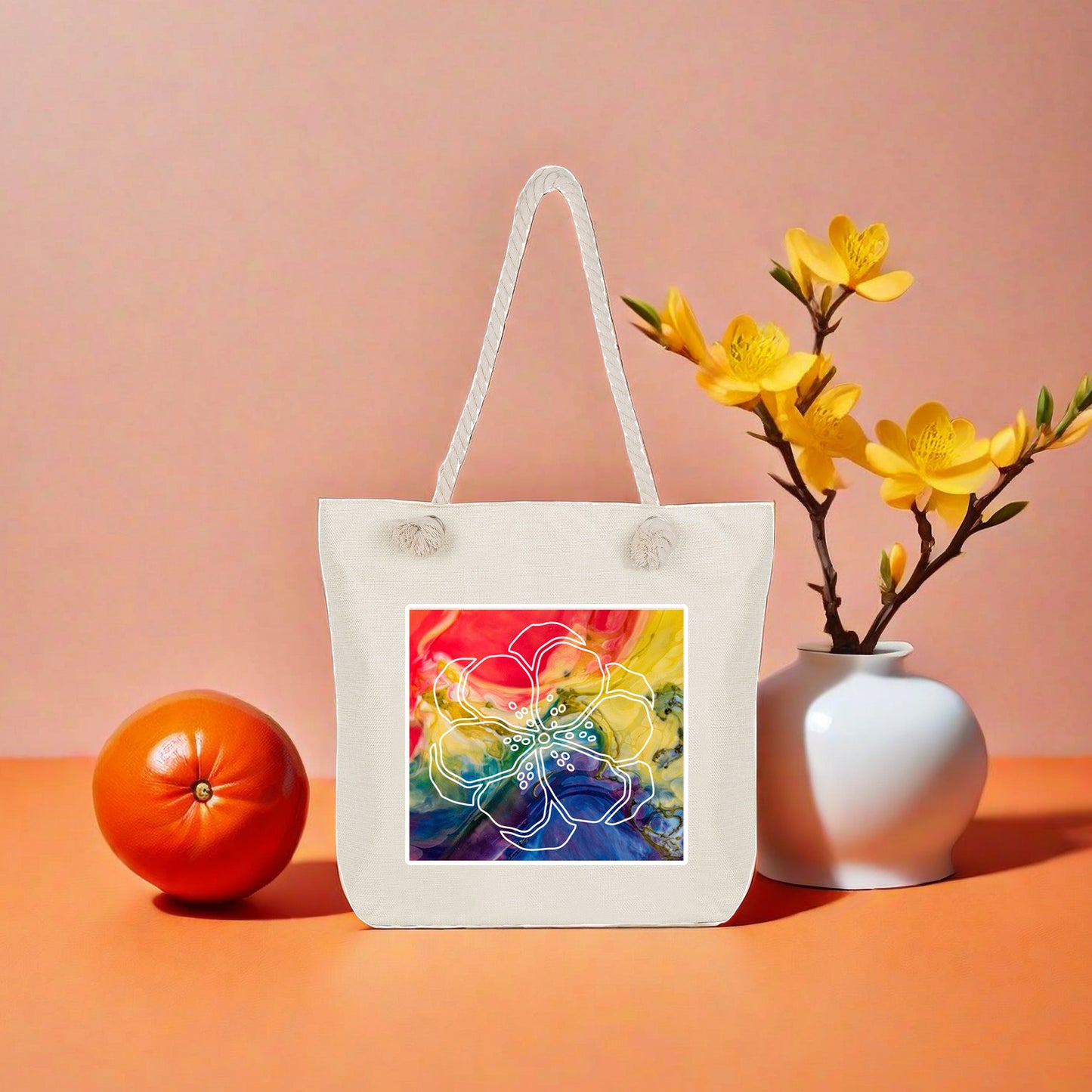 Colorful Canvas Bags, Reusable Rope Handle Tote Bags, Creative Zipper Bags for Shopping Traveling Gym