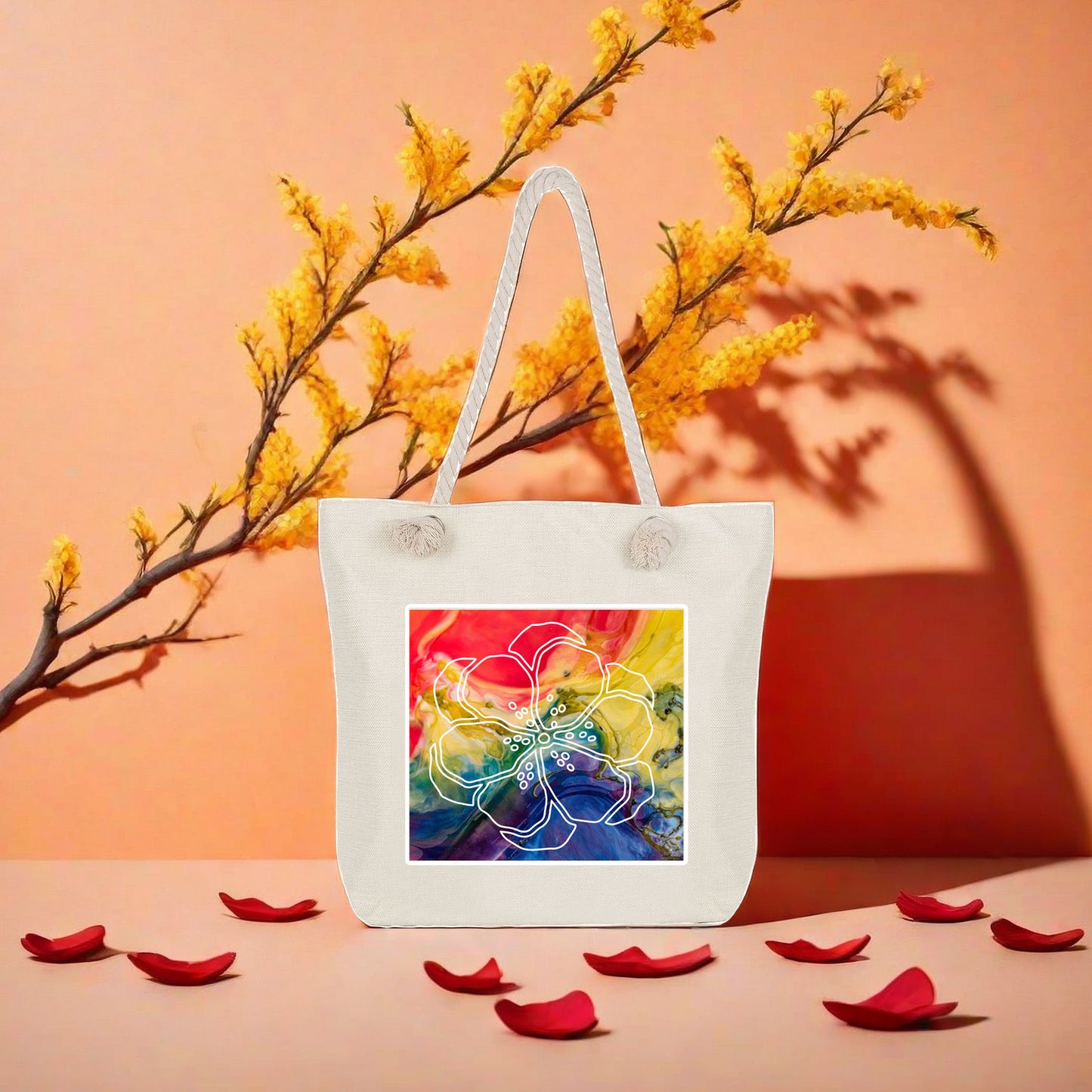 Colorful Canvas Bags, Reusable Rope Handle Tote Bags, Creative Zipper Bags for Shopping Traveling Gym