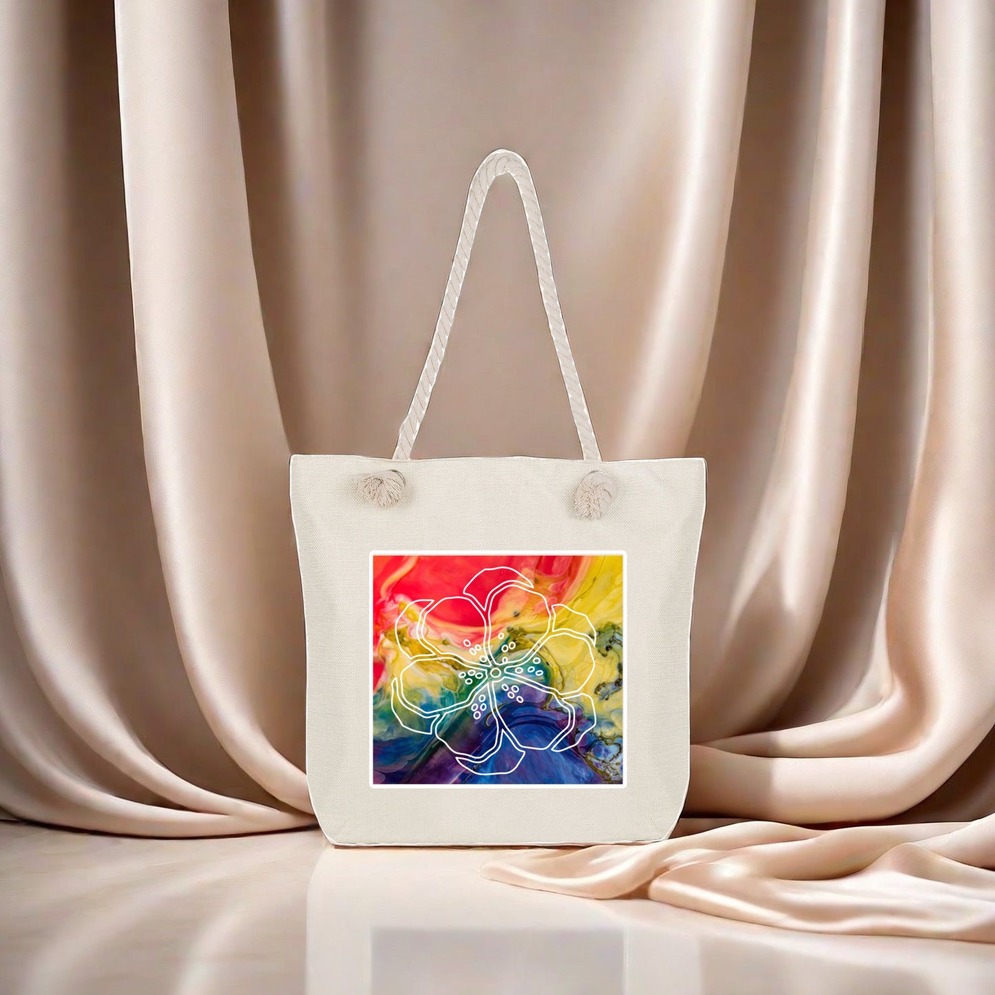 Colorful Canvas Bags, Reusable Rope Handle Tote Bags, Creative Zipper Bags for Shopping Traveling Gym