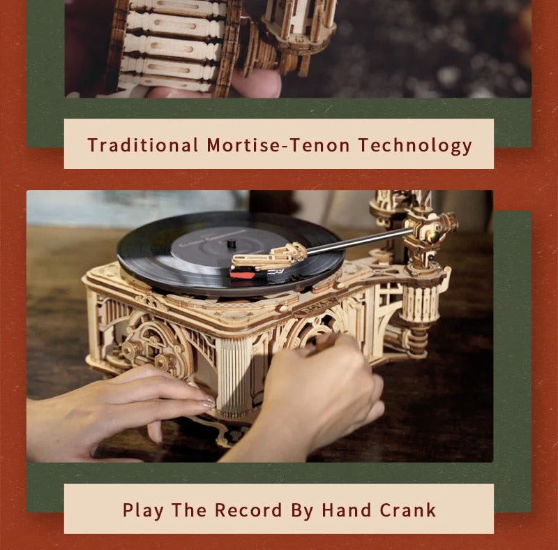 DIY Hand Crank Classic Gramophone Wooden Puzzle Kits