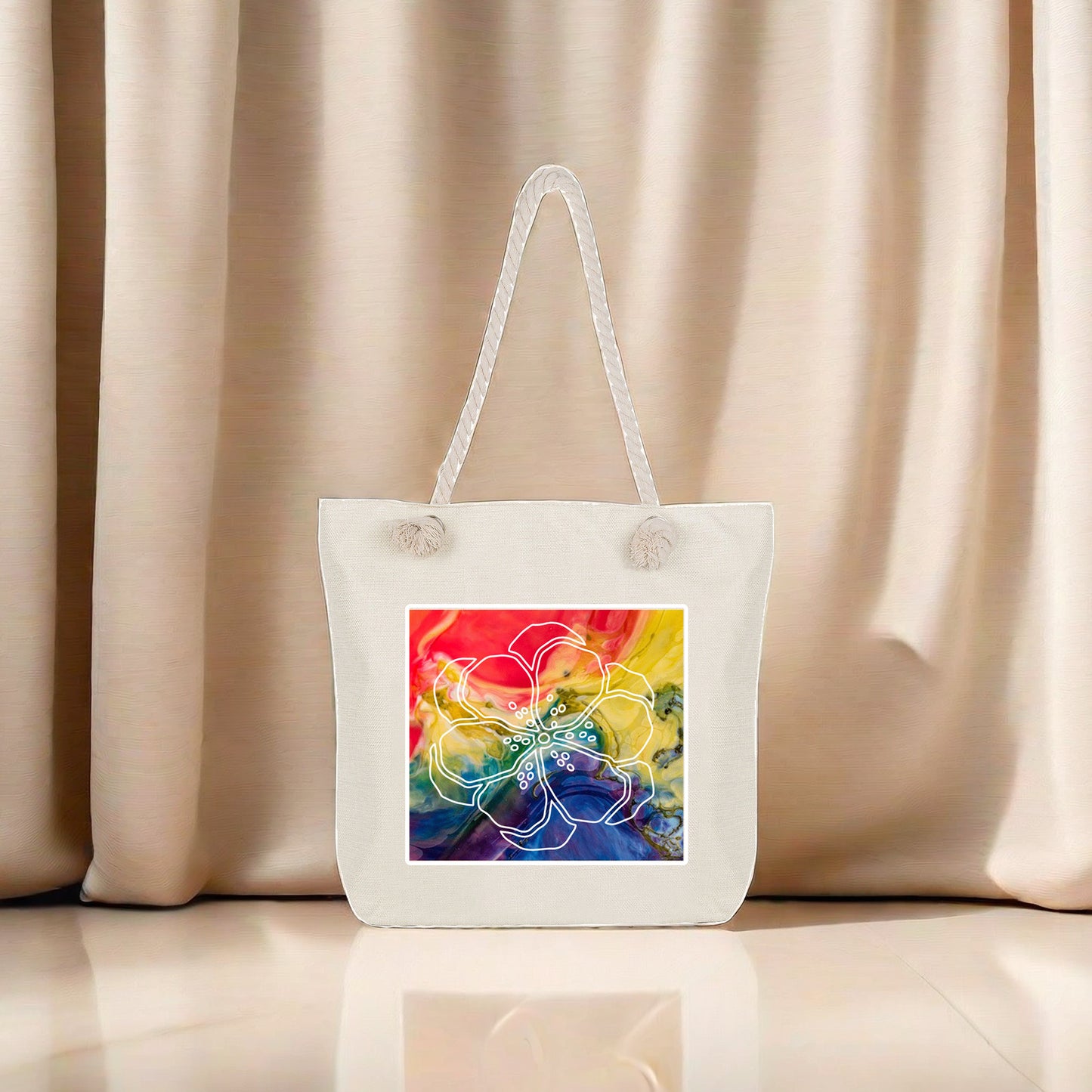 Colorful Canvas Bags, Reusable Rope Handle Tote Bags, Creative Zipper Bags for Shopping Traveling Gym