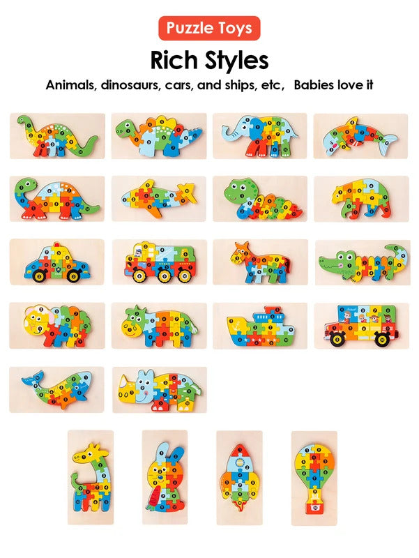 3D Wooden Puzzles Educational Cartoon Animals Puzzle