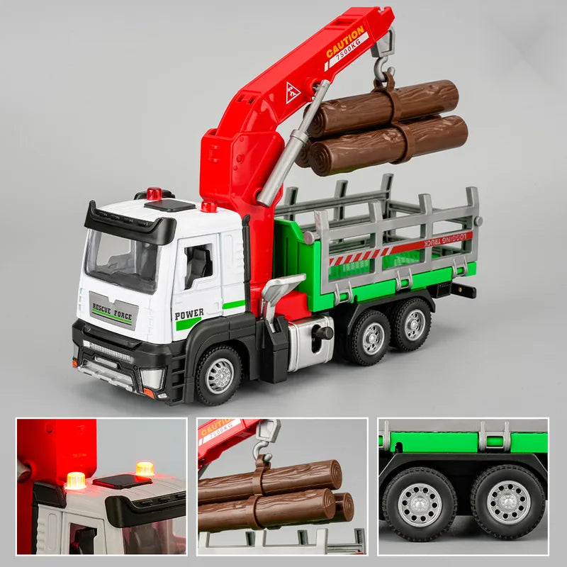  1:32 Pneumatic Lift Model Toy Logging Transport Vehicles