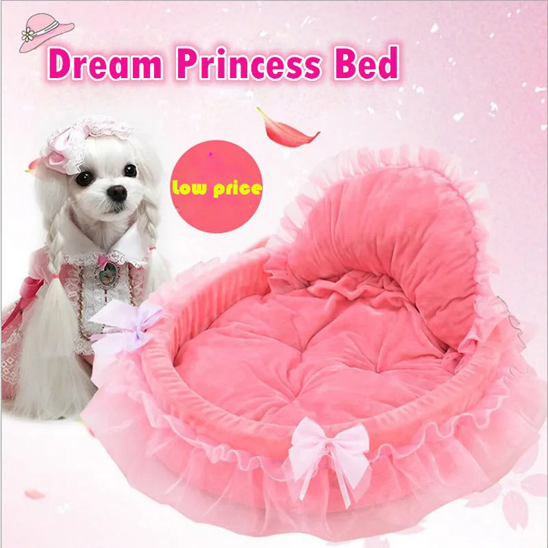 Princess Dog Bed Soft Sofa For Small Dogs Pink Lace Puppy House Pet Doggy Teddy Bedding Dog Beds Cat Luxury Nest Mat Kennels