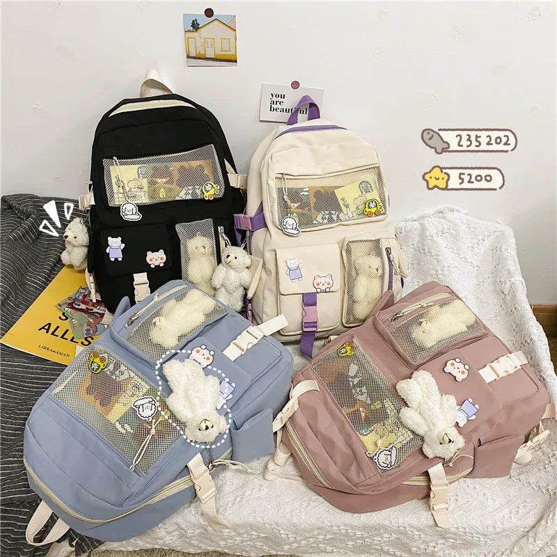 New Buckle Badge Women Backpack Candy Color Fashion Cute Schoolbag Shoulder Student Bag Teenage Girls College Backpack