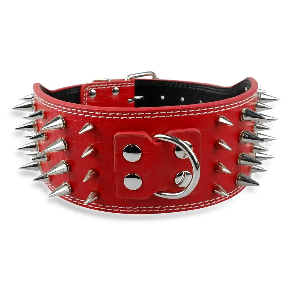 3 inch Wide Spikes Studded Leather Pet Dog Collar for Large Breeds Pitbull Doberman M L XL Sizes