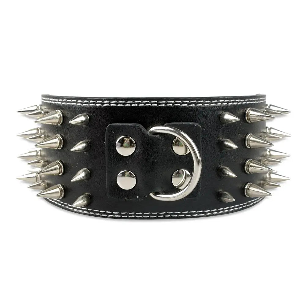 3 inch Wide Spikes Studded Leather Pet Dog Collar for Large Breeds Pitbull Doberman M L XL Sizes