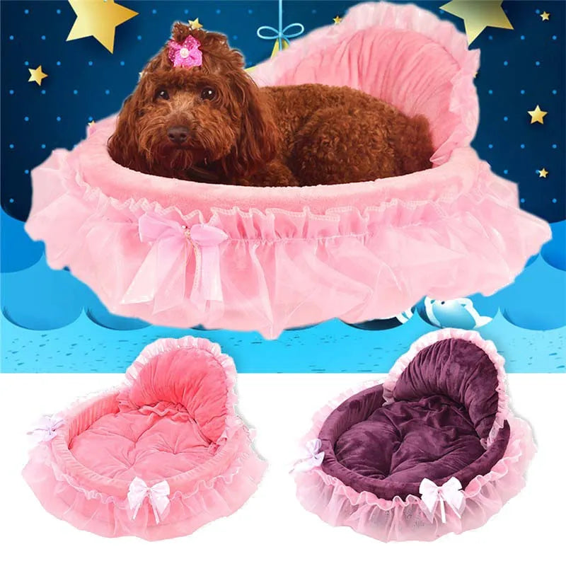 Princess Dog Bed Soft Sofa For Small Dogs Pink Lace Puppy House Pet Doggy Teddy Bedding Dog Beds Cat Luxury Nest Mat Kennels