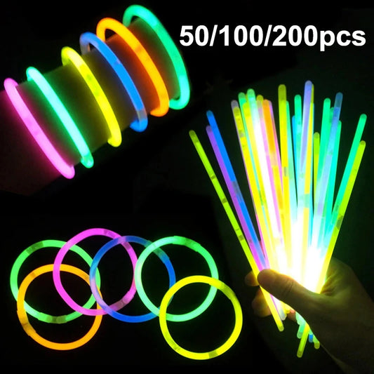 50/100/200pcs Colorful Glow Stick Christmas Fluorescence Lights Bracelets Neon For Wedding Party Concert Children Gifts Decor