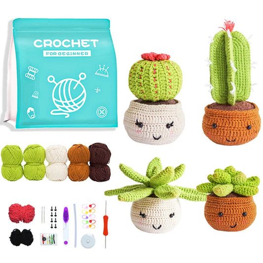 4 Pack Cactus Plants Family Crochet Kit