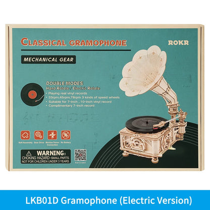 DIY Hand Crank Classic Gramophone Wooden Puzzle Kits