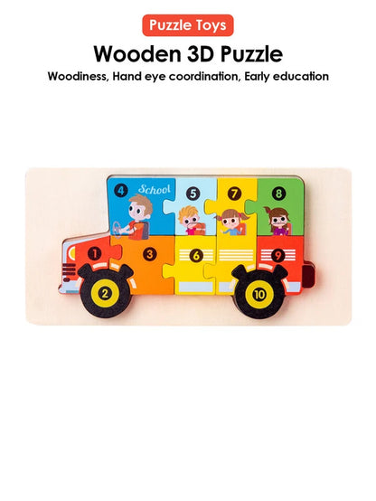 3D Wooden Puzzles Educational Cartoon Animals Puzzle