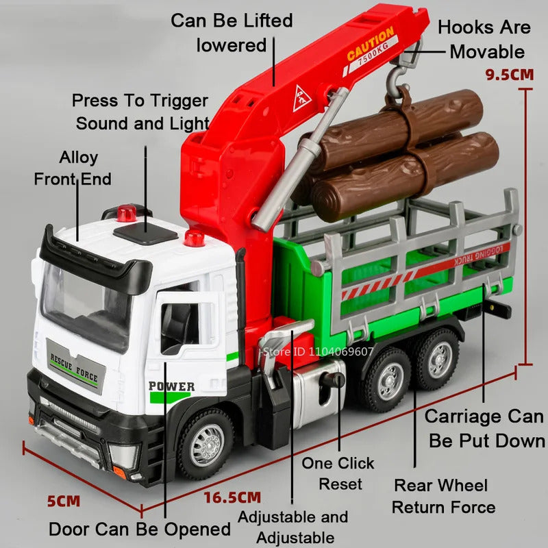  1:32 Pneumatic Lift Model Toy Logging Transport Vehicles