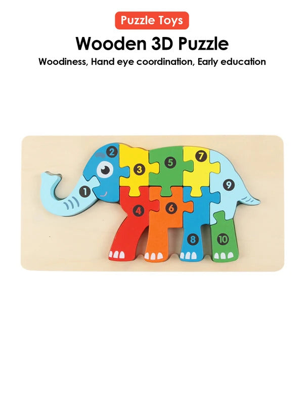 3D Wooden Puzzles Educational Cartoon Animals Puzzle