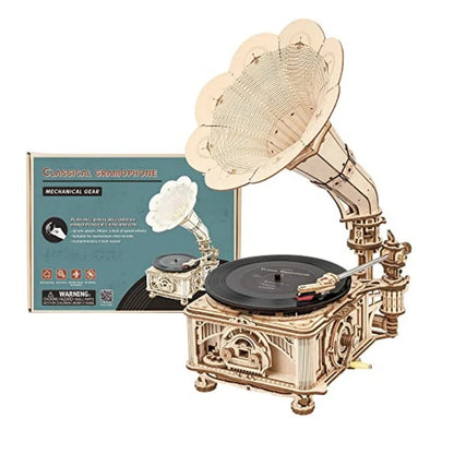 DIY Hand Crank Classic Gramophone Wooden Puzzle Kits