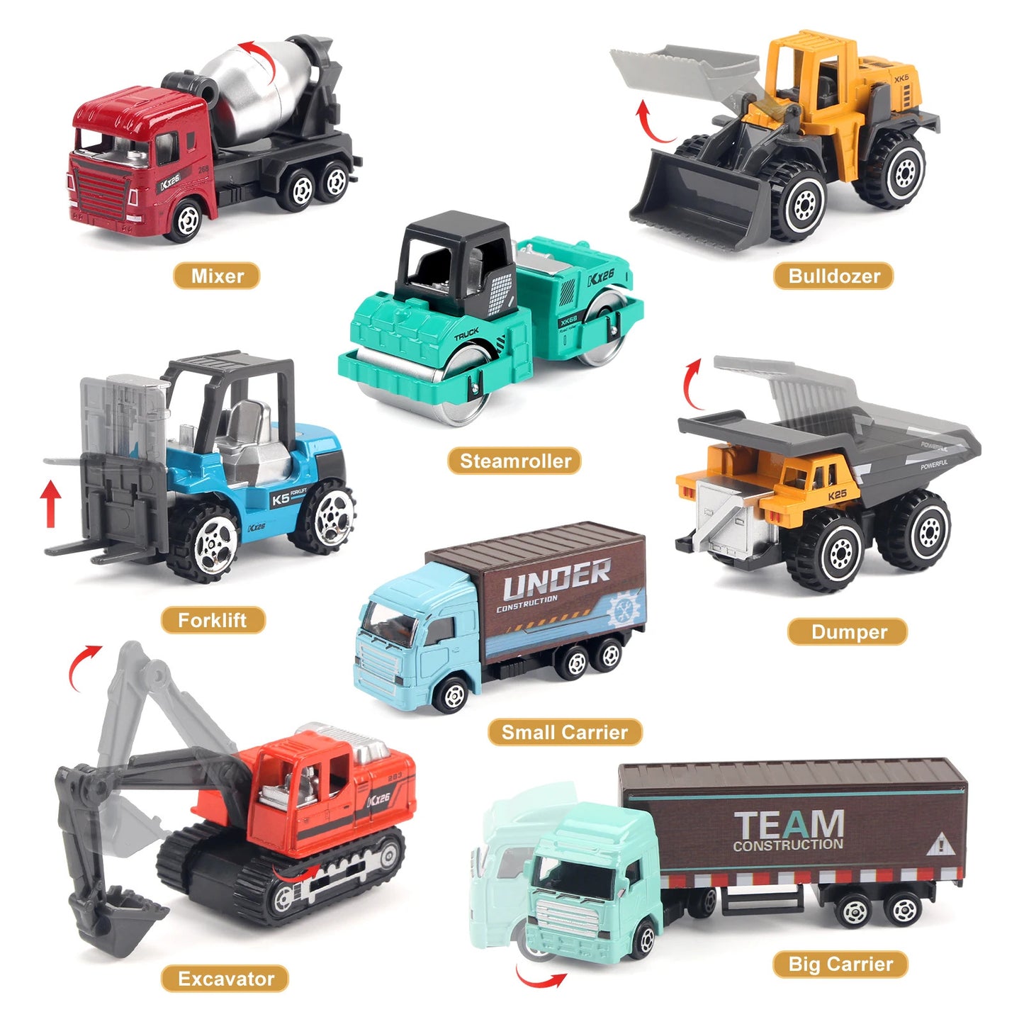 8pcs/set Alloy Engineering Truck Classic Construction Model