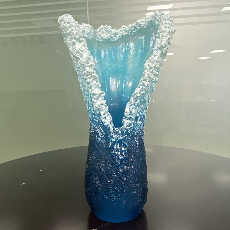 Cross-Border New Wave Vase Resin Wave Ocean Blue Vase Decoration Home Decoration Design